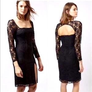 Topshop black long sleeve, open back dress